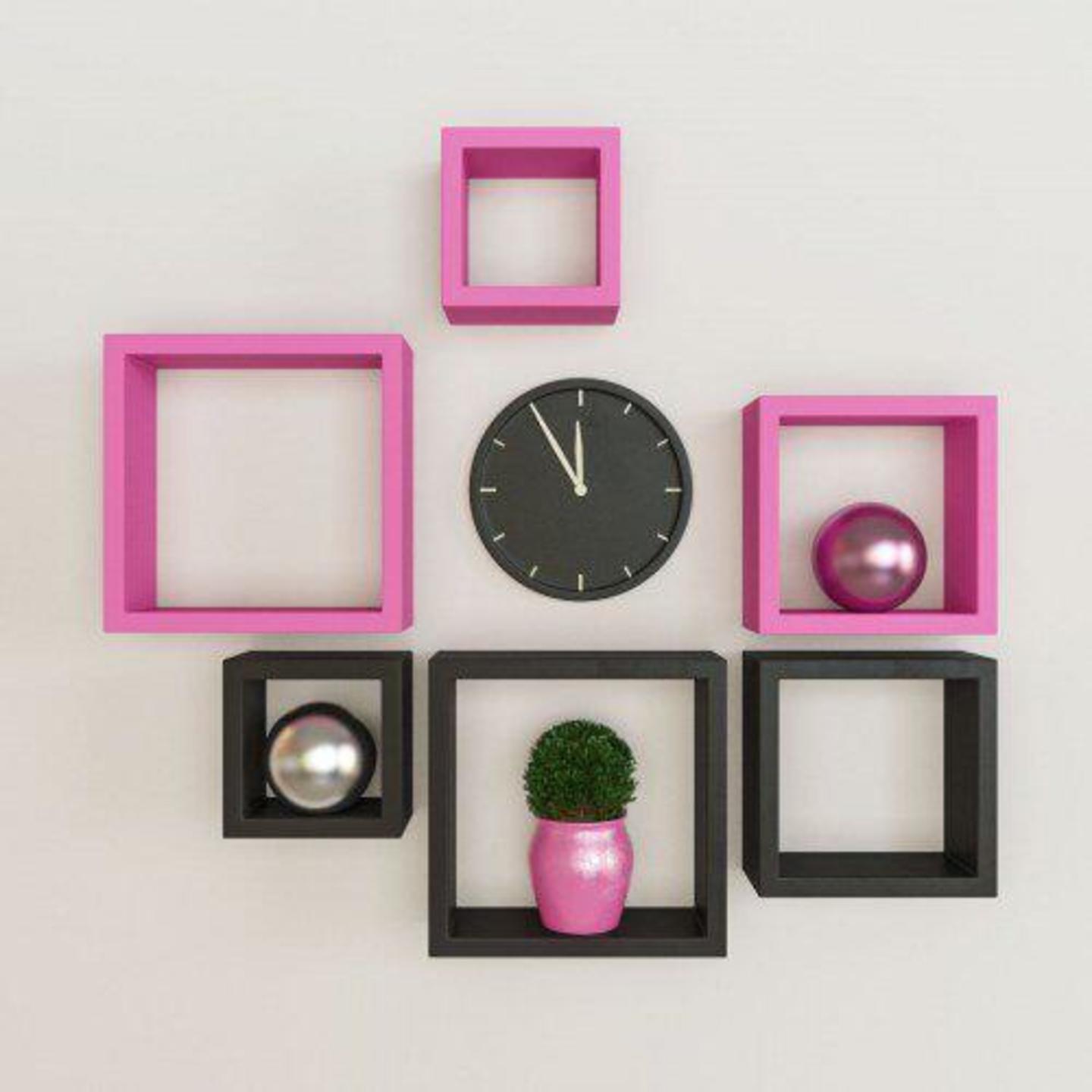 Wooden MDF Pink and black Wall Shelf Set