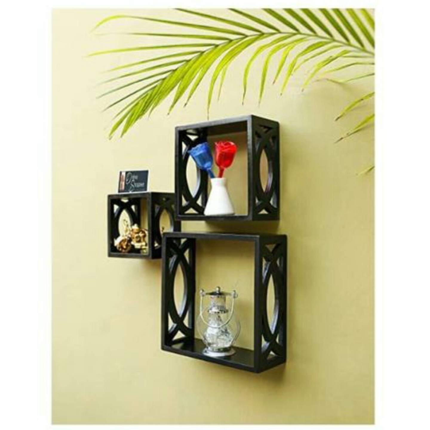 Wooden MDF 3 rack wall shelf set black colour