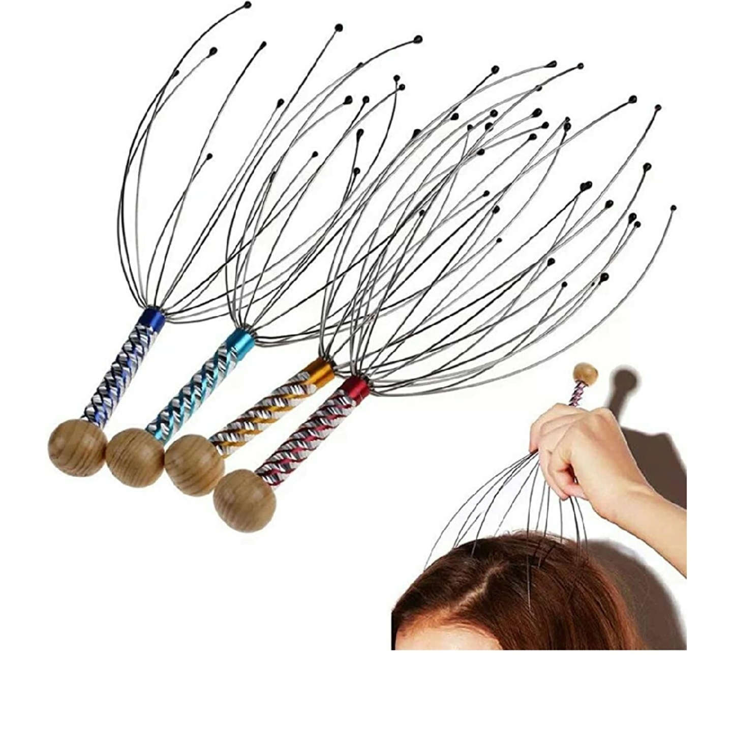 Pack of 2 head massager with wooden handle