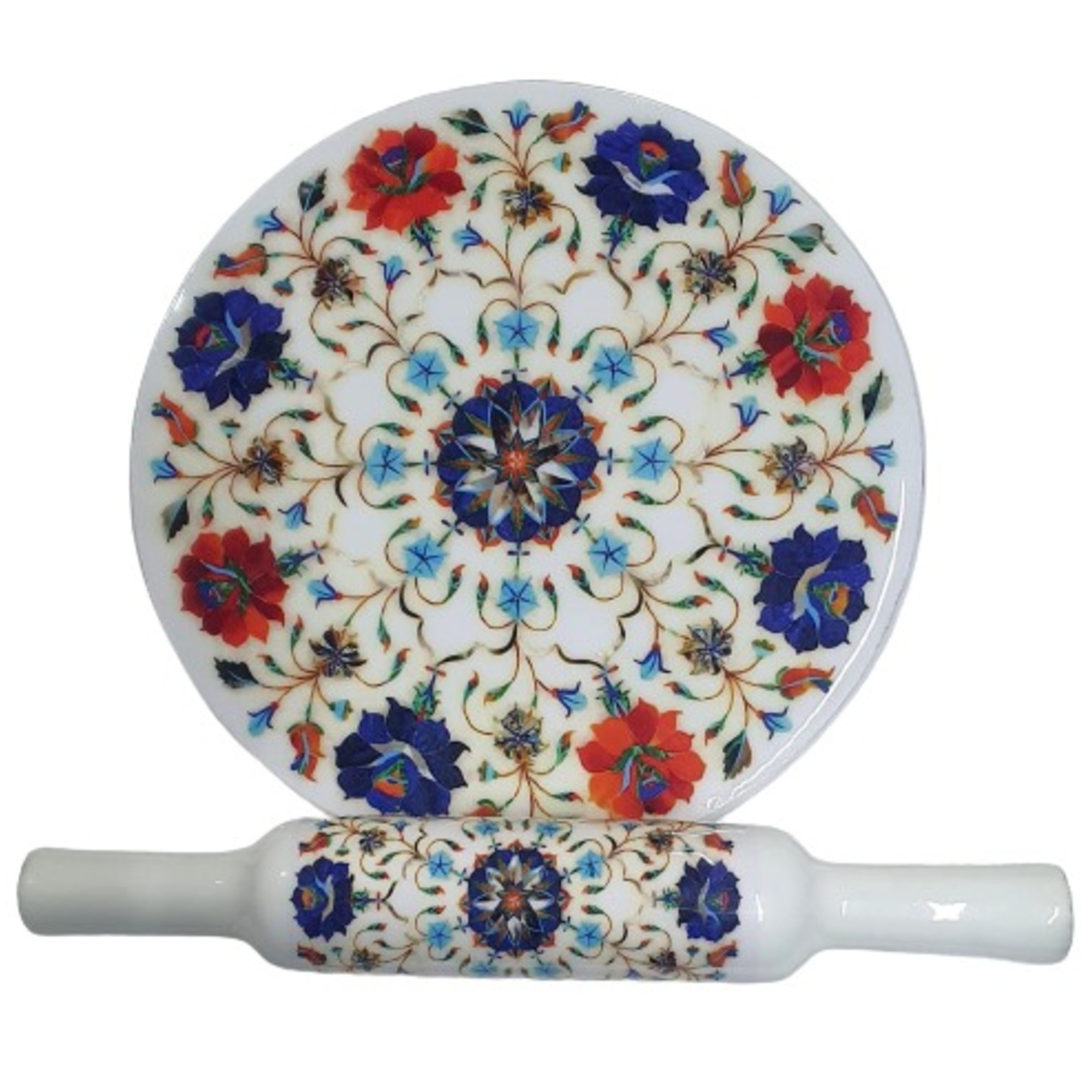 Red & Blue Combination Marble Rolling Pin Set with stand 