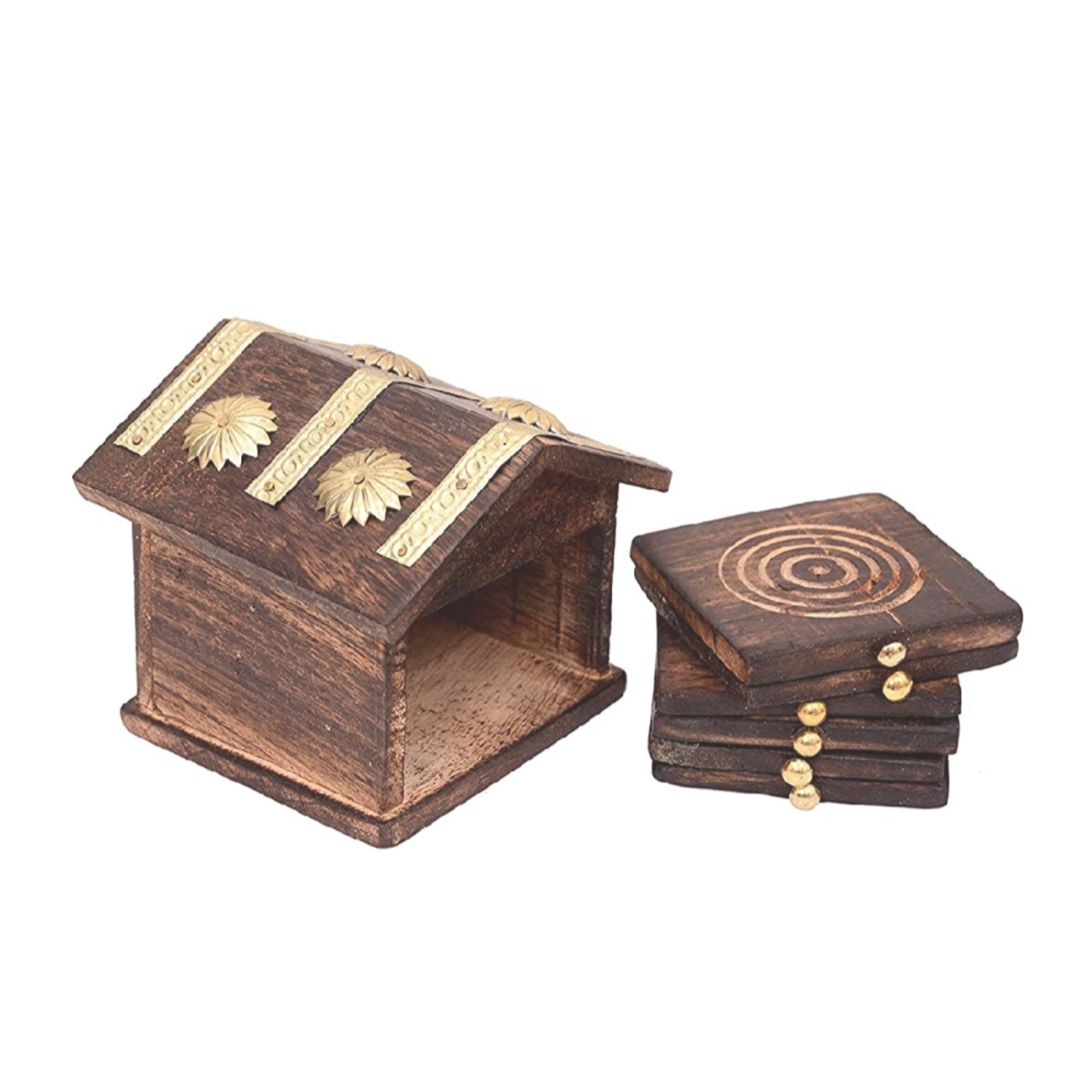 Solid Wood Hut Shape Tea Coaster set