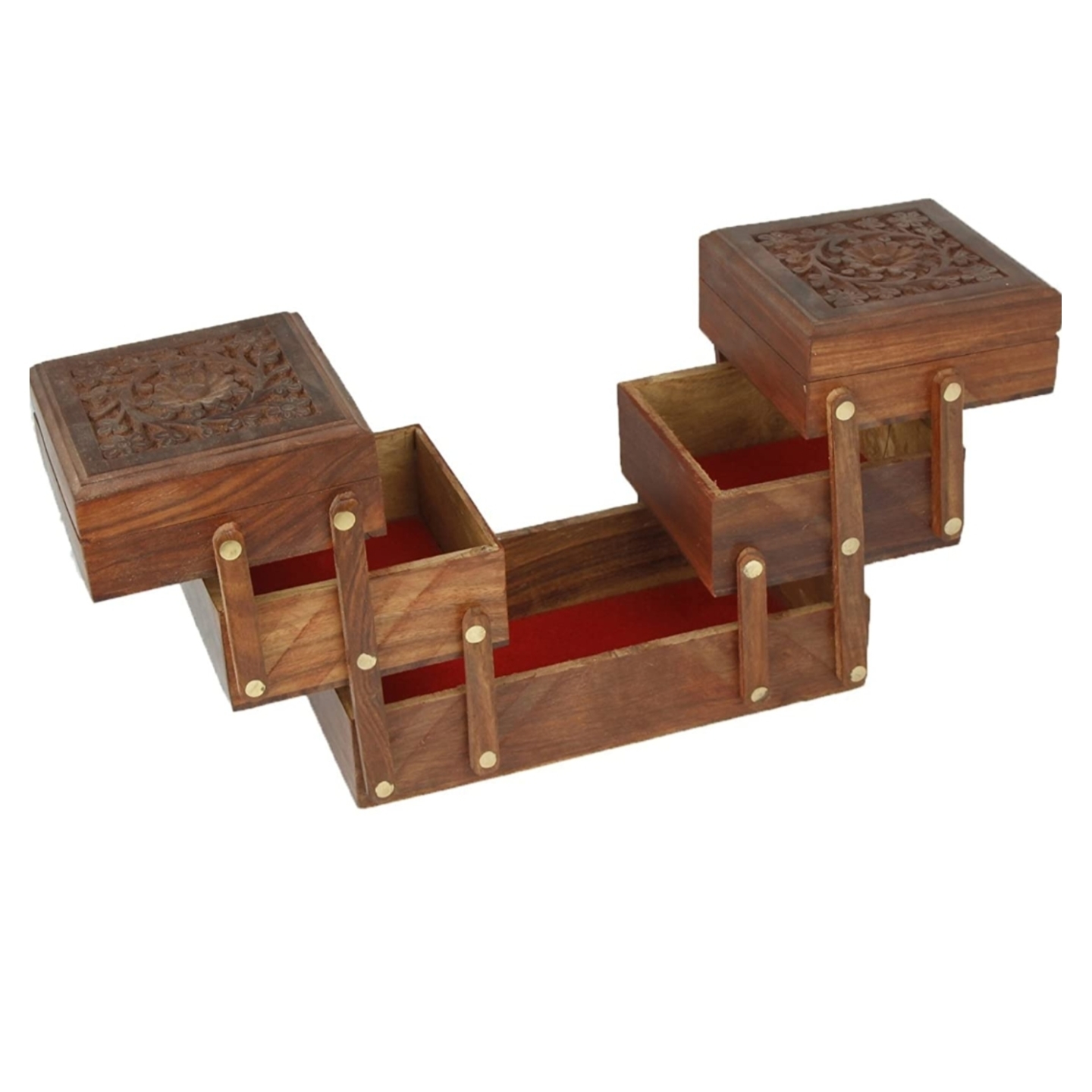 Classic 5 chamber hard wood jewellery box