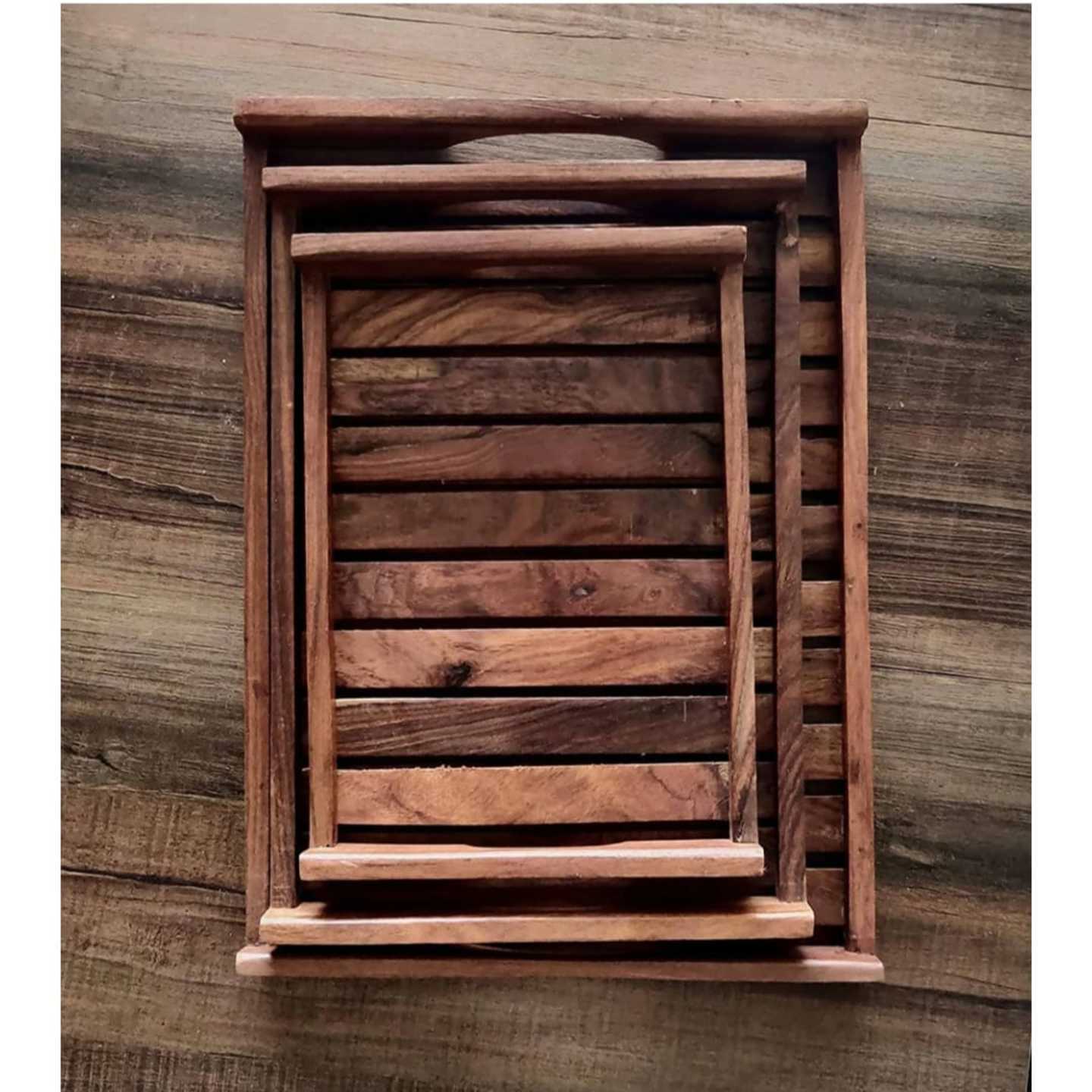 Solid pine wood serving tray set of 3