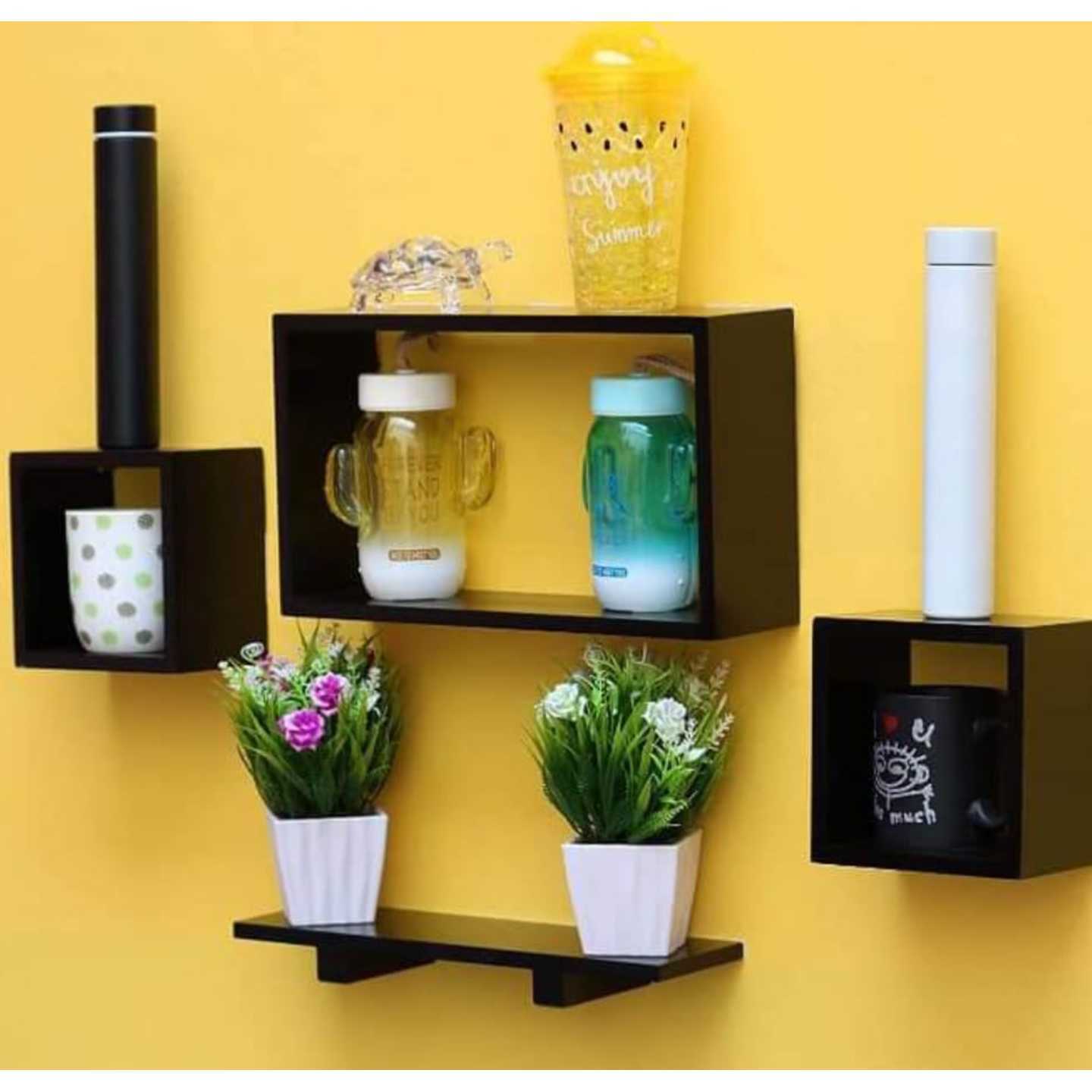 Wooden MDF Mix n Match Wall Shelf in black colour 