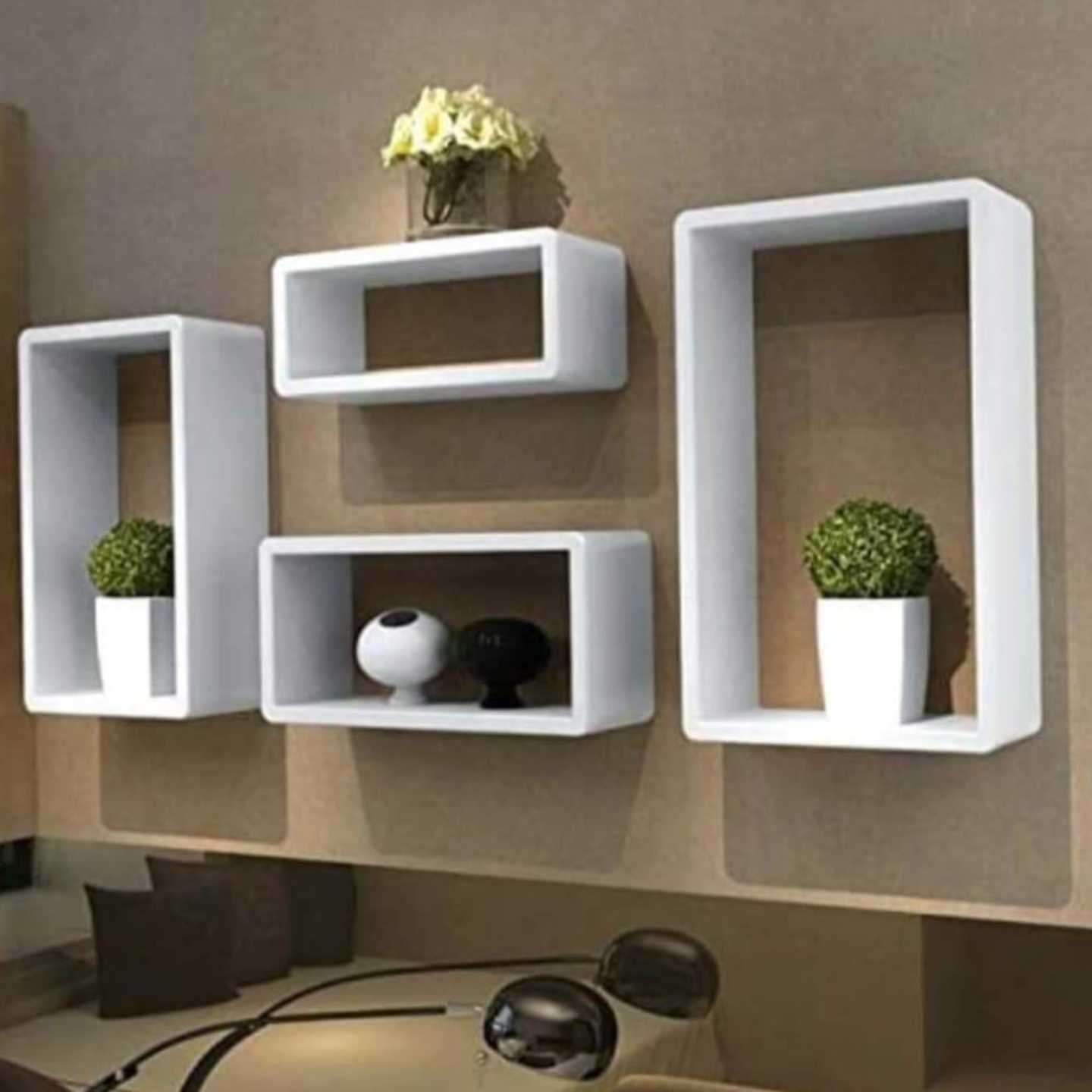 Wooden MDF Mix n Match Wall Shelf in white colour 