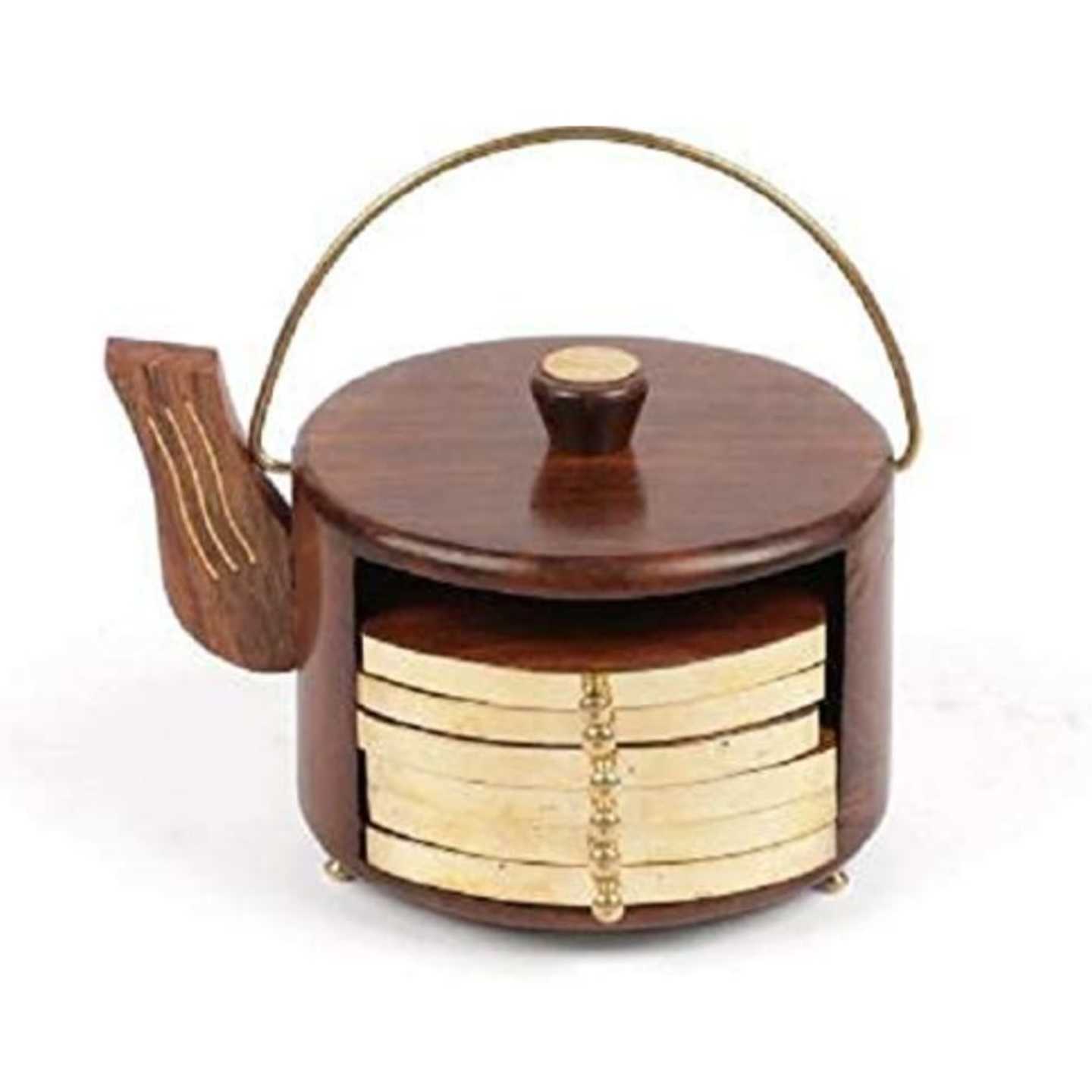 Solid Wood Kettle SHAPE Tea Coaster Set