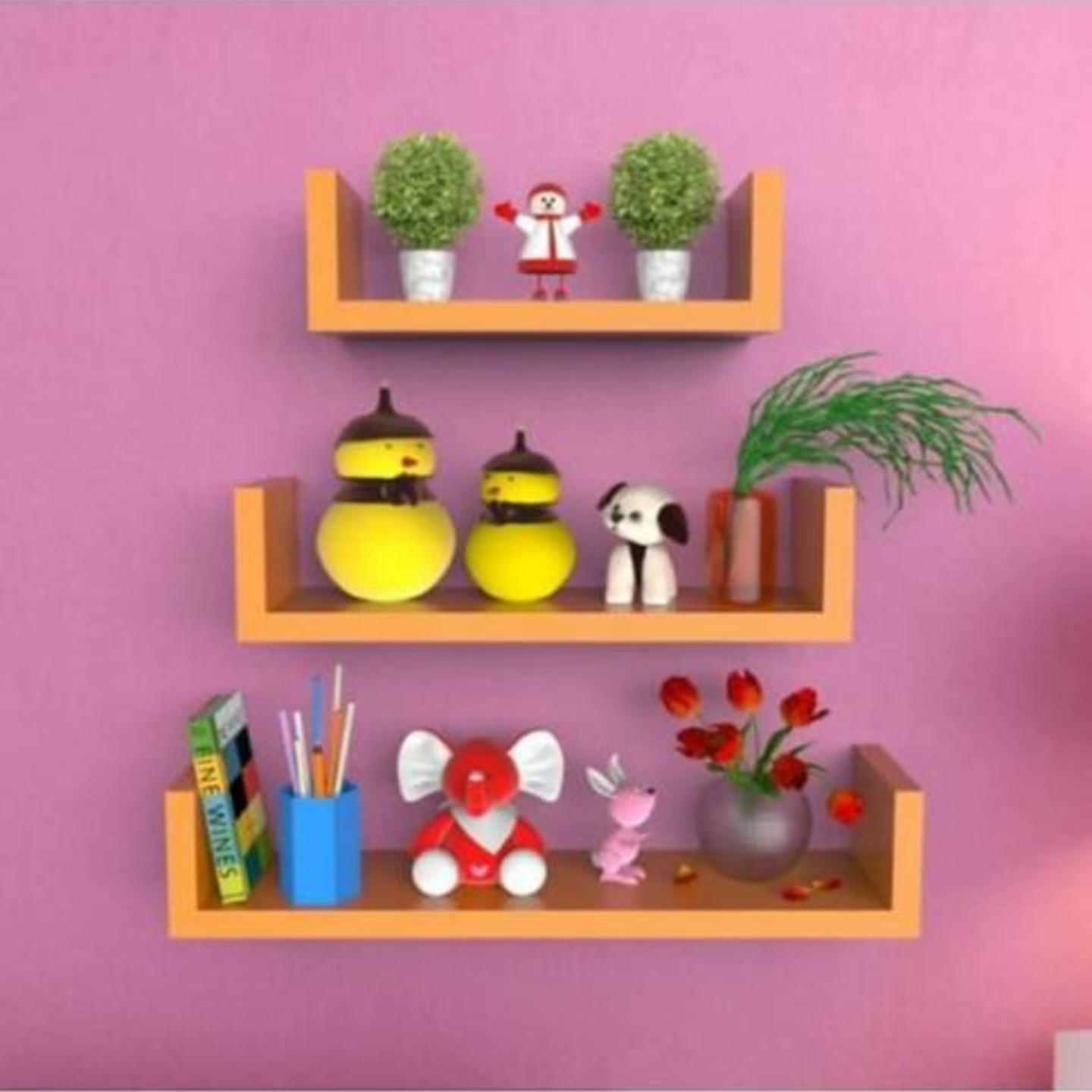 Wooden MDF Wall Slab shape shelf set of 3