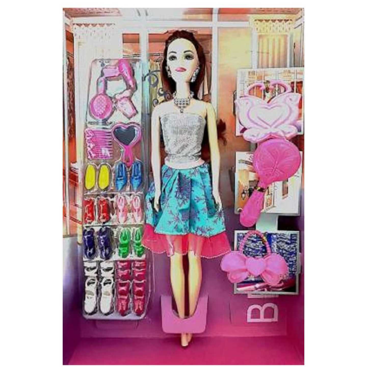 Doll Set for Girls with fashion accessories in assorted patterns and colours 