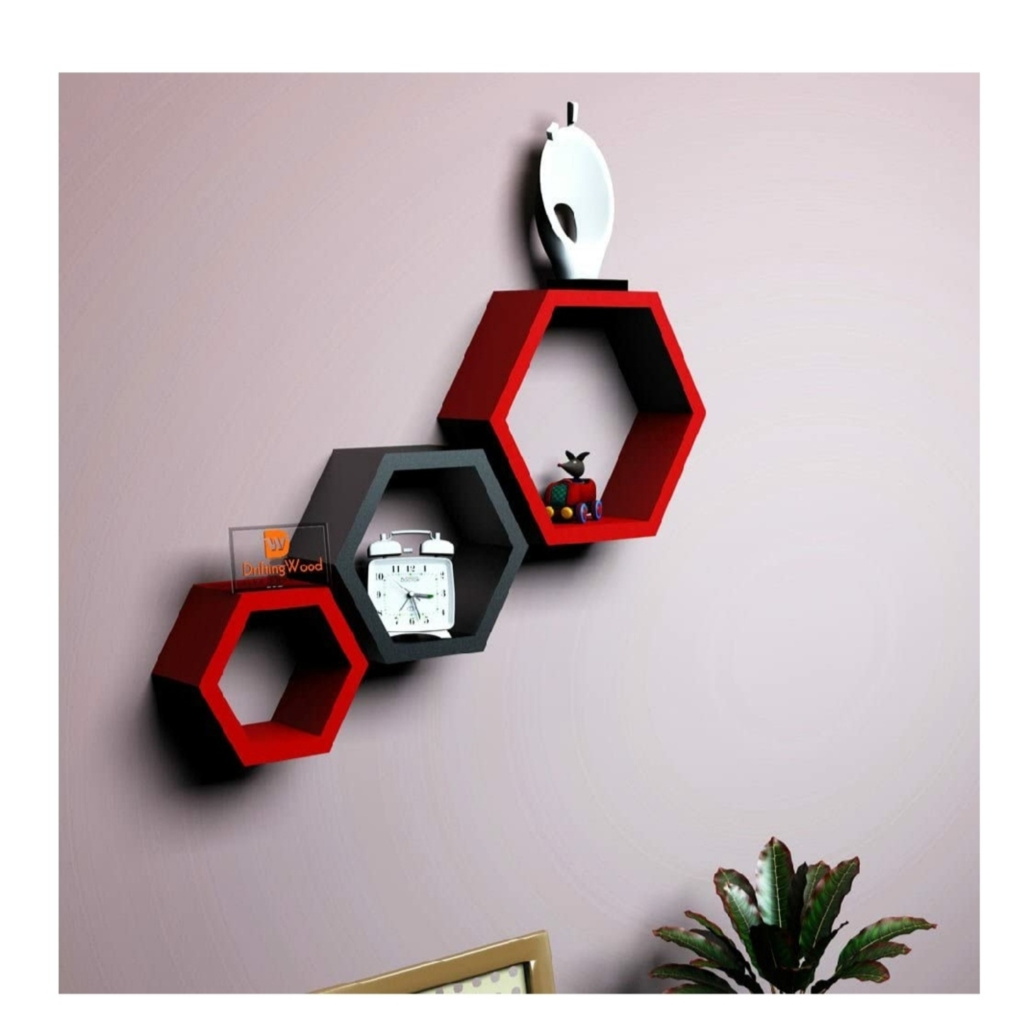 Hexagon shape wooden MDF wall shelf set