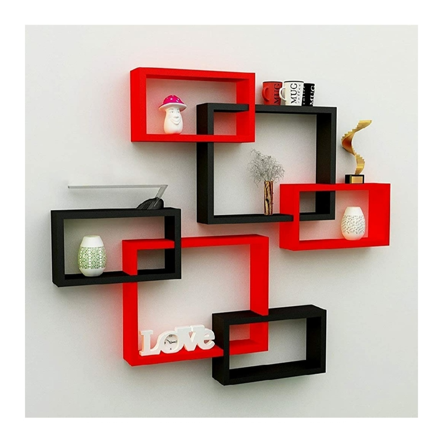 Rectangular Shape Wooden MDF 6 piece wall shelf set 
