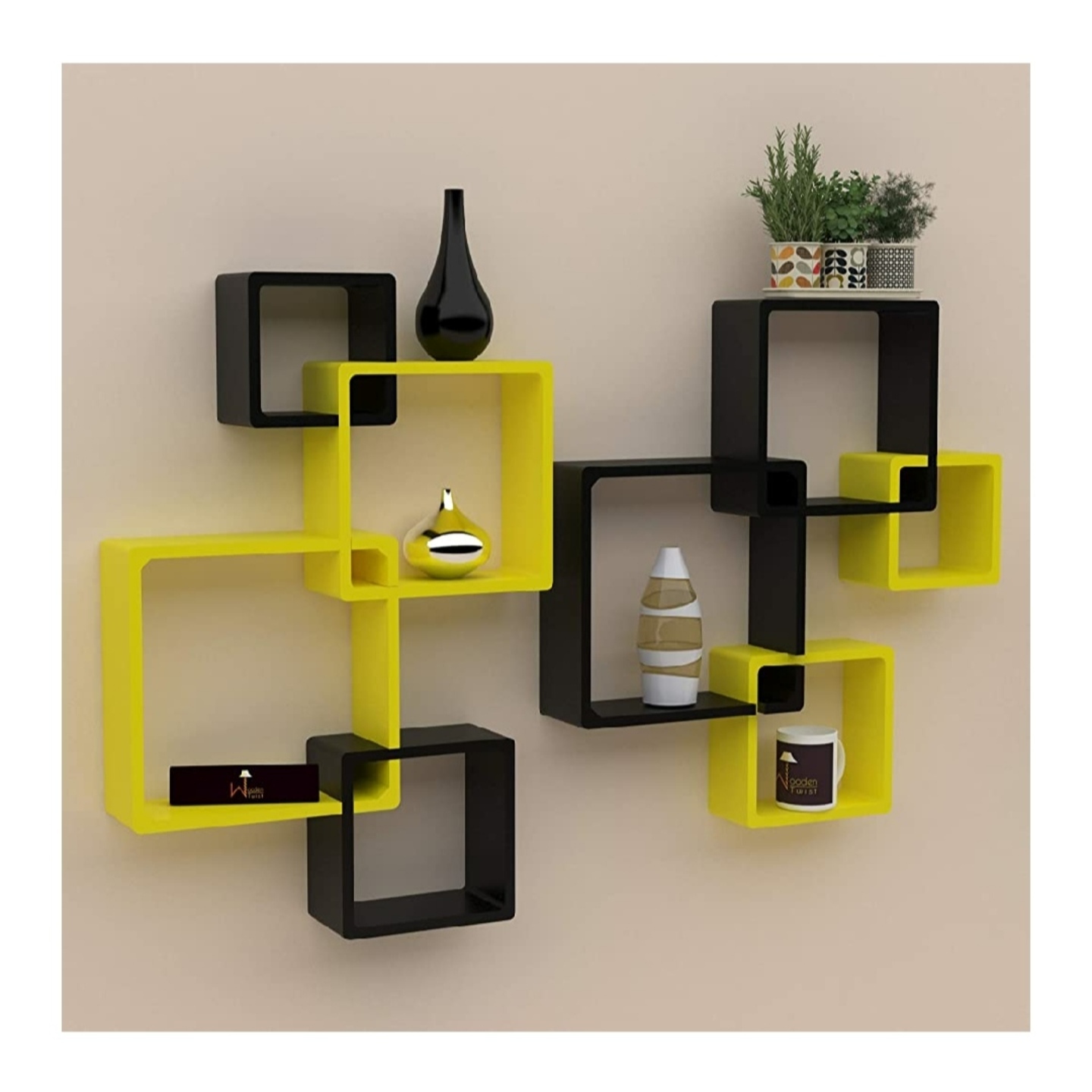 Rectangular Shape Wooden MDF 8 piece wall shelf set