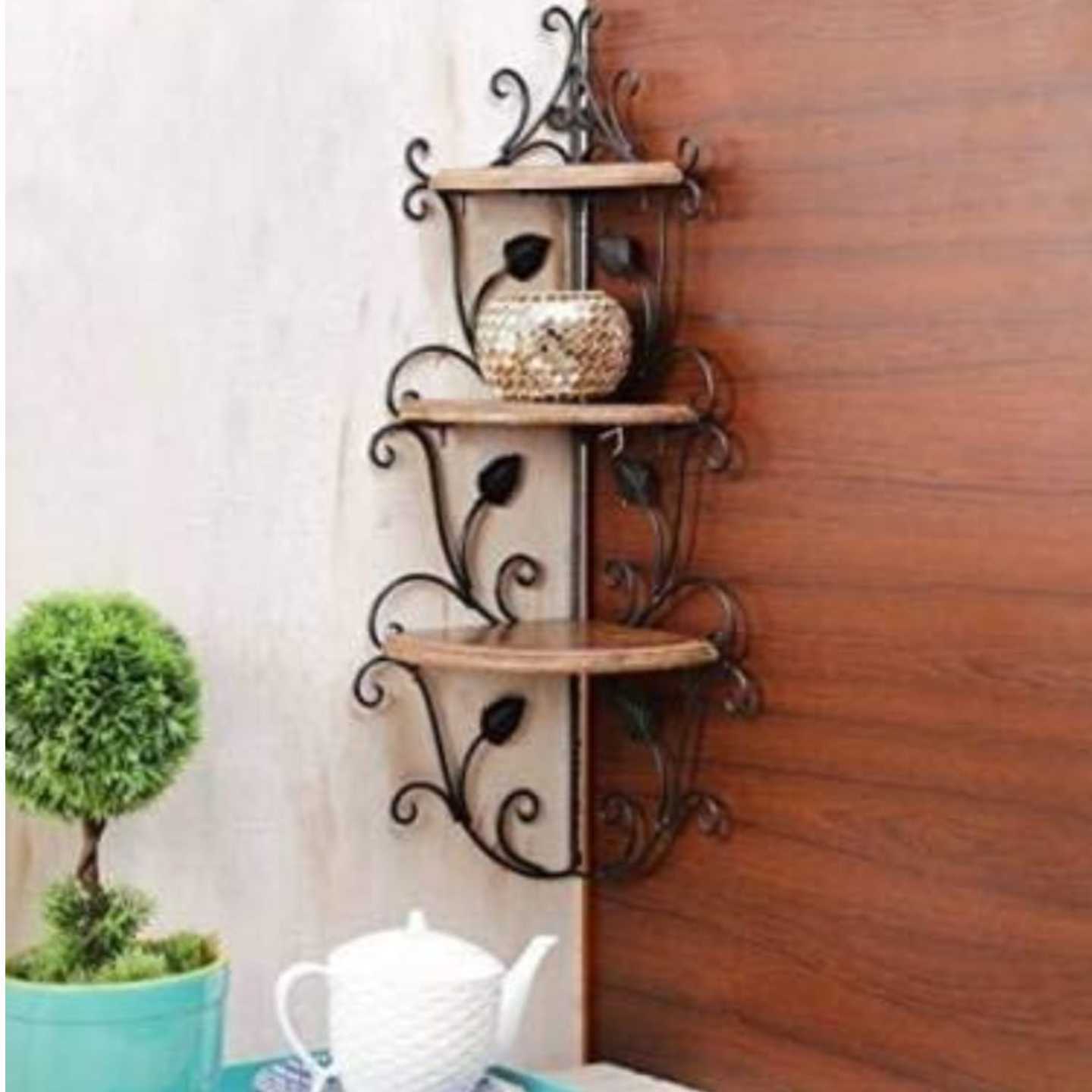 Wood & Iron Solid Multi rack wall hanging corner