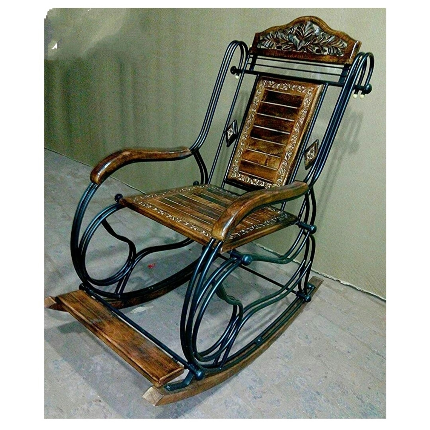 Solid Wood & Iron Rocking Chair