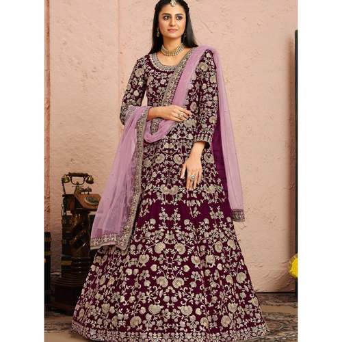 Velvet Fabric Embroidered Anarkali Suit