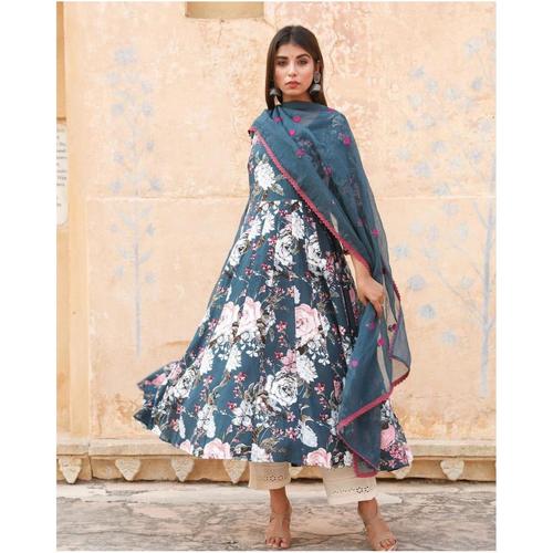 DESIGNER NEW BEAUTIFUL PRINTED GEORGETTE SALWAR SUIT AND FANCY NECK STYLE WITH FANCY RAYON PLAZZO