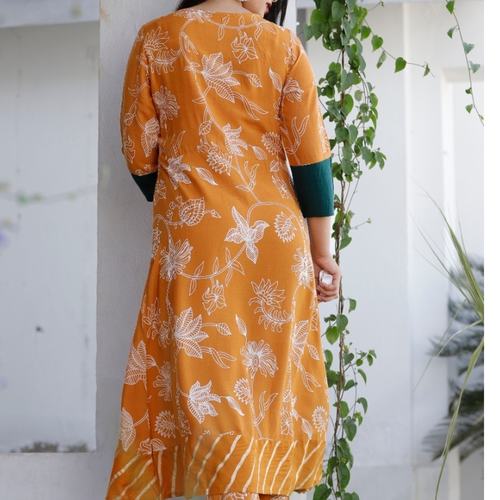 Heavy Rayon Discharge printed Kurti and pent with Duppta
