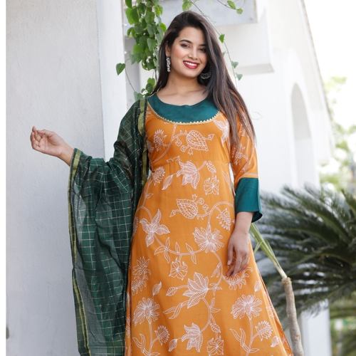 Heavy Rayon Discharge printed Kurti and pent with Duppta