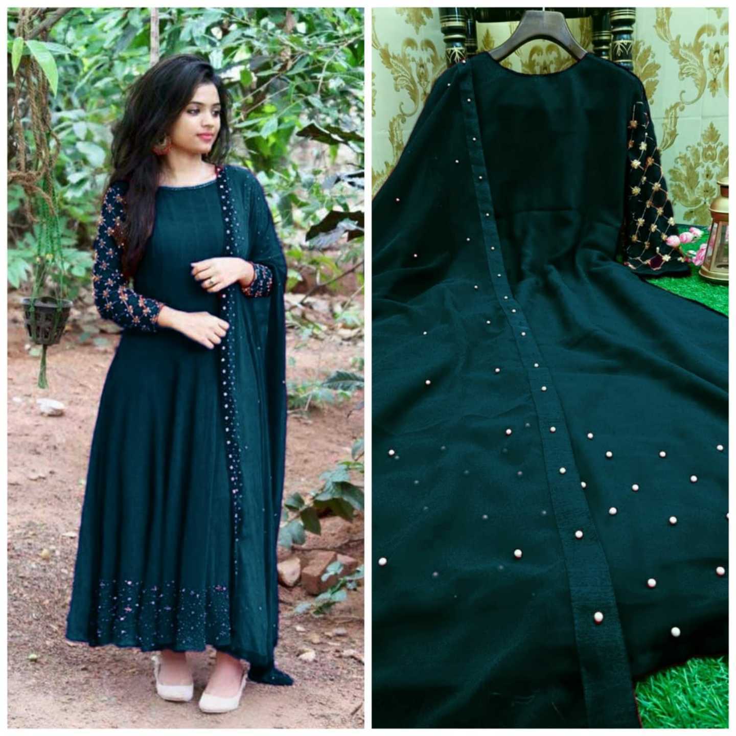 gown with Lock Moti Dupatta