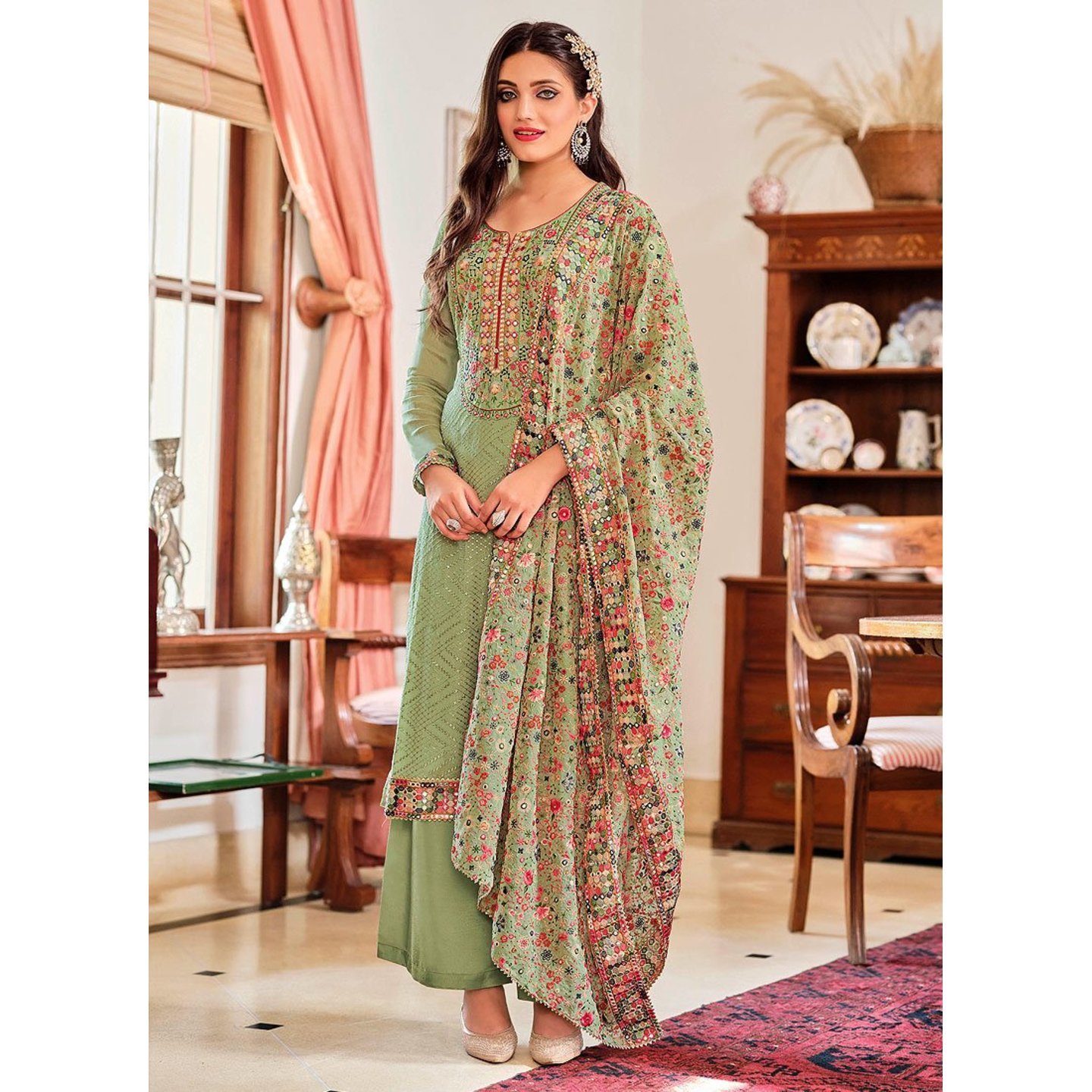 Punjabi Style Straight Cut Palazzo Suit