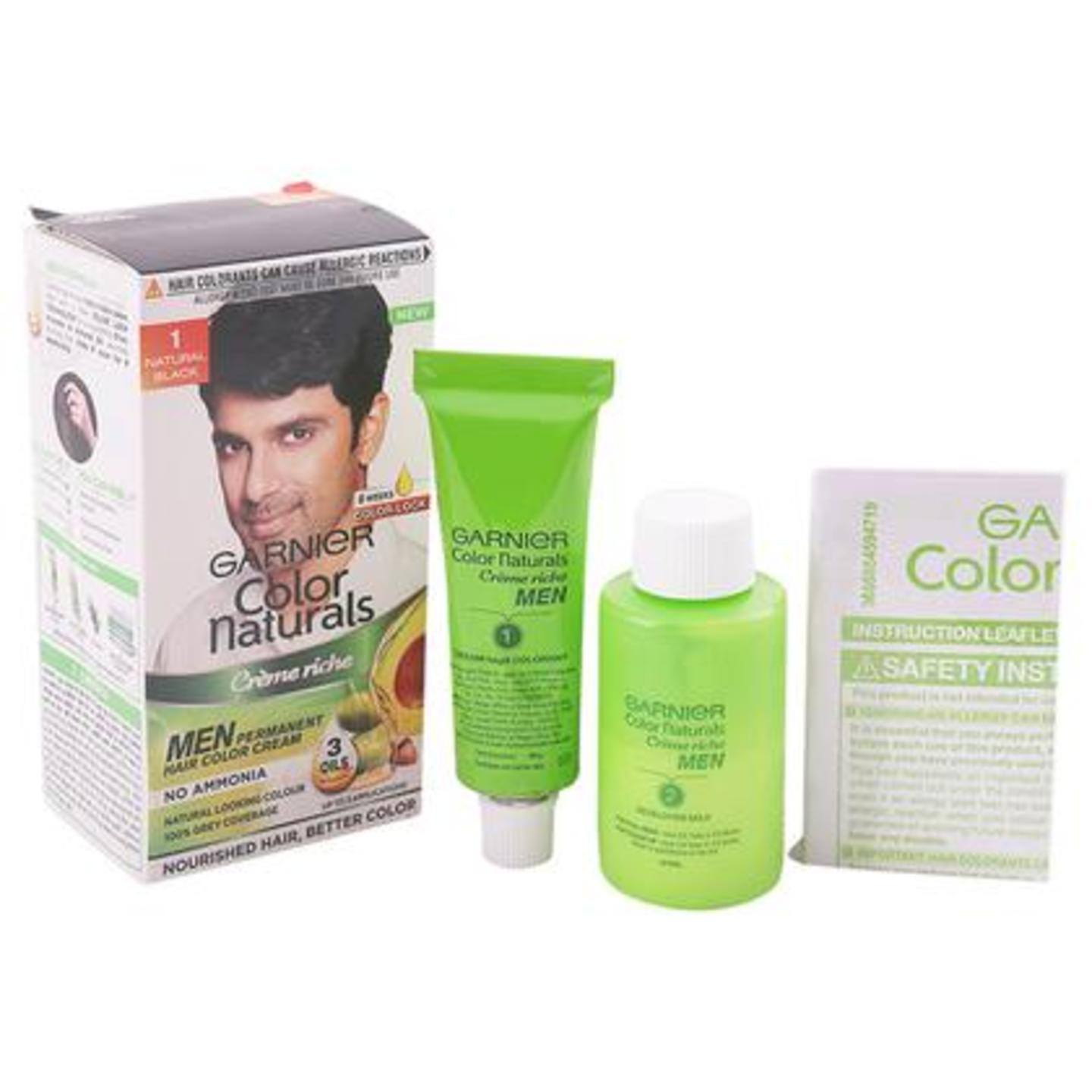 Garnier Color Naturals Creme Riche Ammonia Free Men Hair Color, Natural Black (30 ml + 30 g )