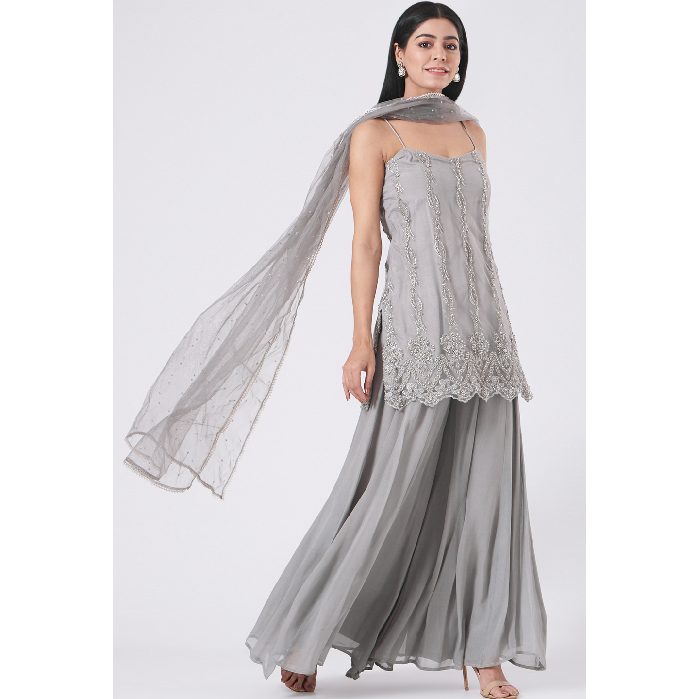 Grey Embellished Kurta Set