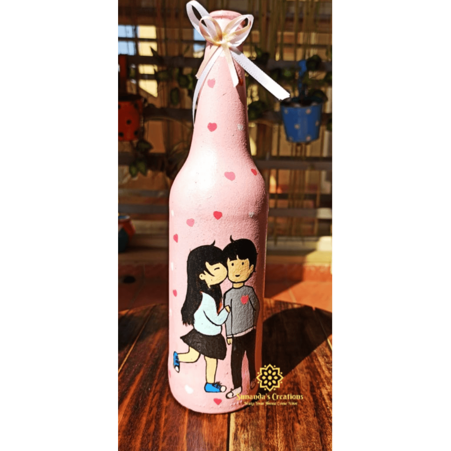 Couple Brother-sister love Bottle art Hand paintedBottle Lamp