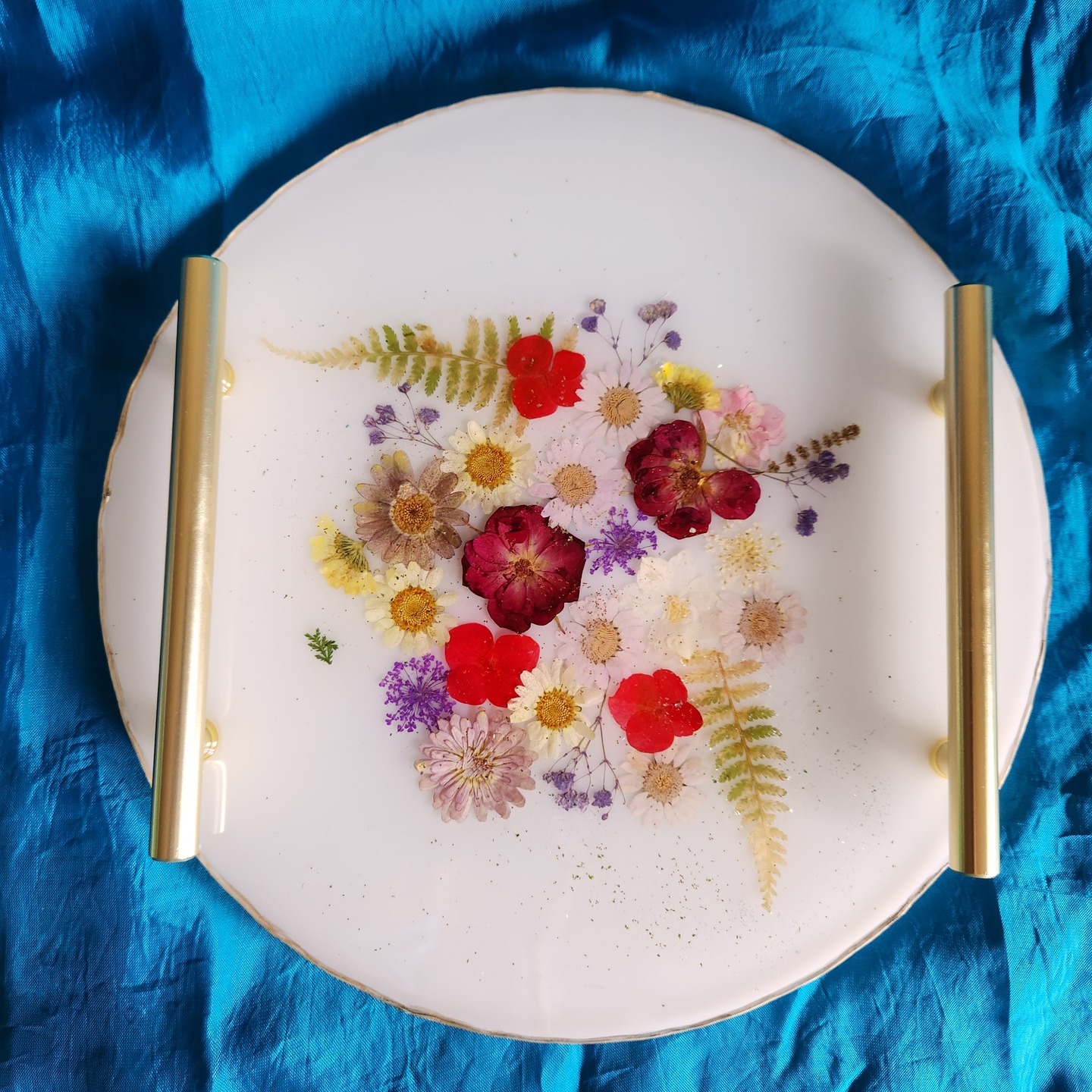 Epoxy Resin Tray With Real Pressed Flowers White