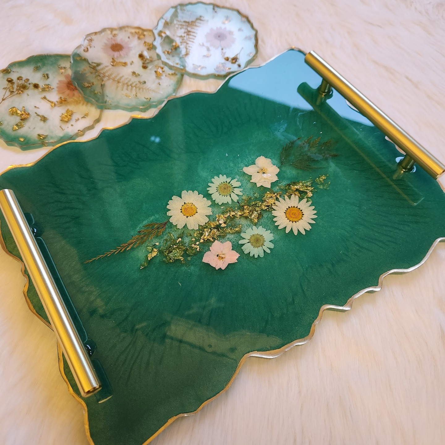 Agate Resin Tray Golden