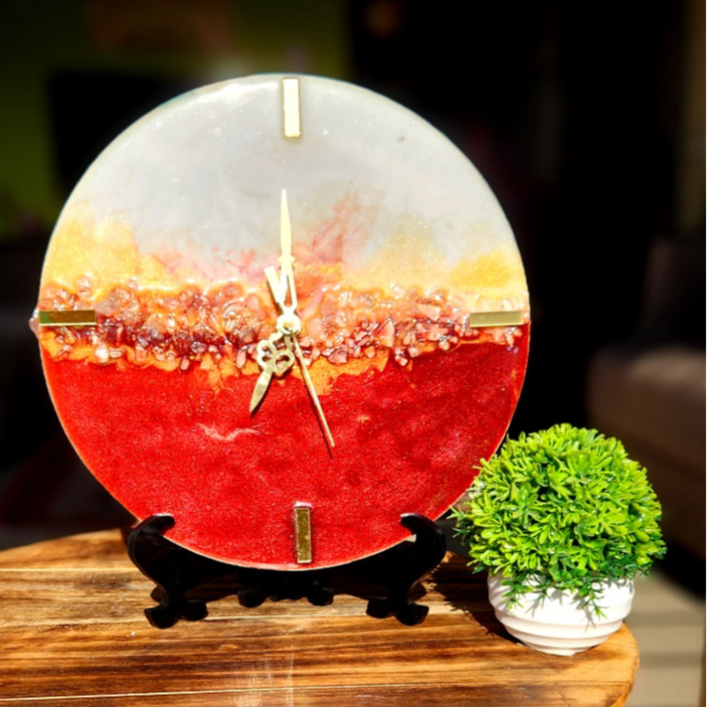 Resin Art Table Clock with stand for Home    Home Decor  Premium Qyality  Available in  68 Red wine, White & Golden
