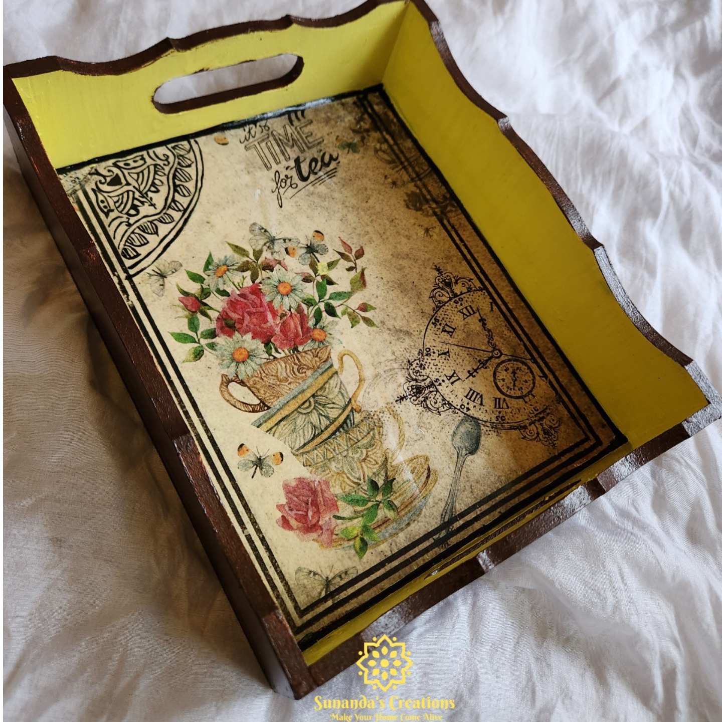 Handpainted Decoupage Tray with resin coated