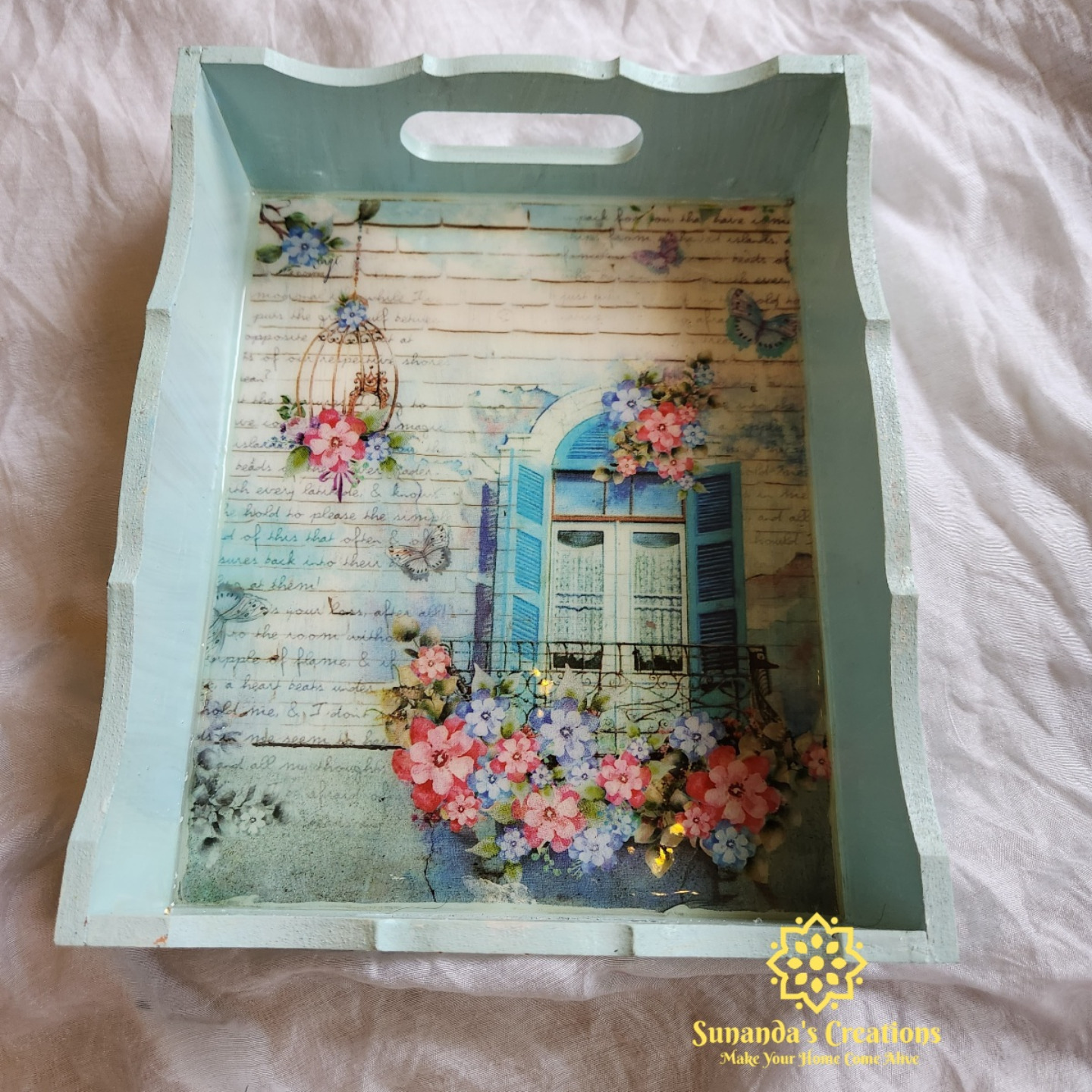 Handpainted Decoupage Tray with resin coated