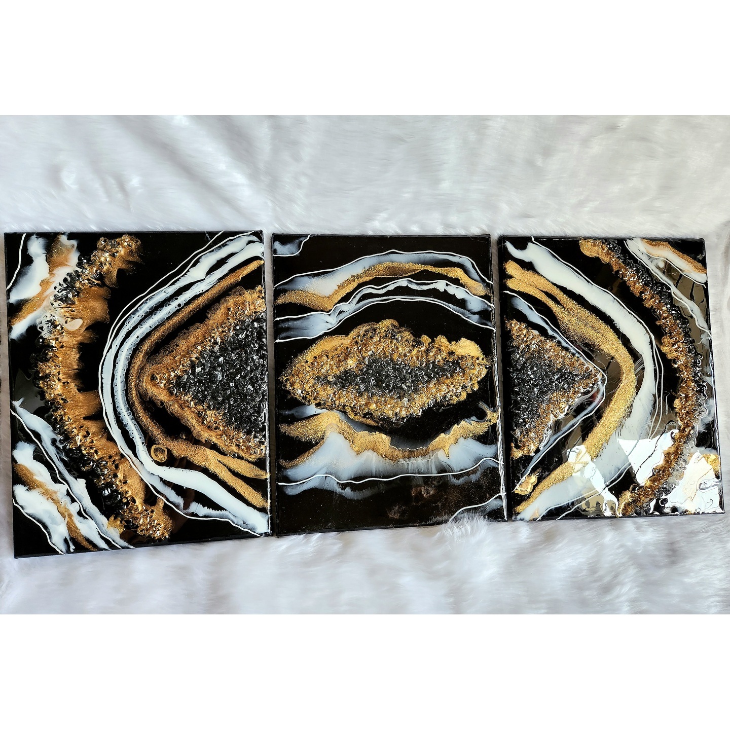 3 Panel Geode ArtHand CraftedWall Hanging