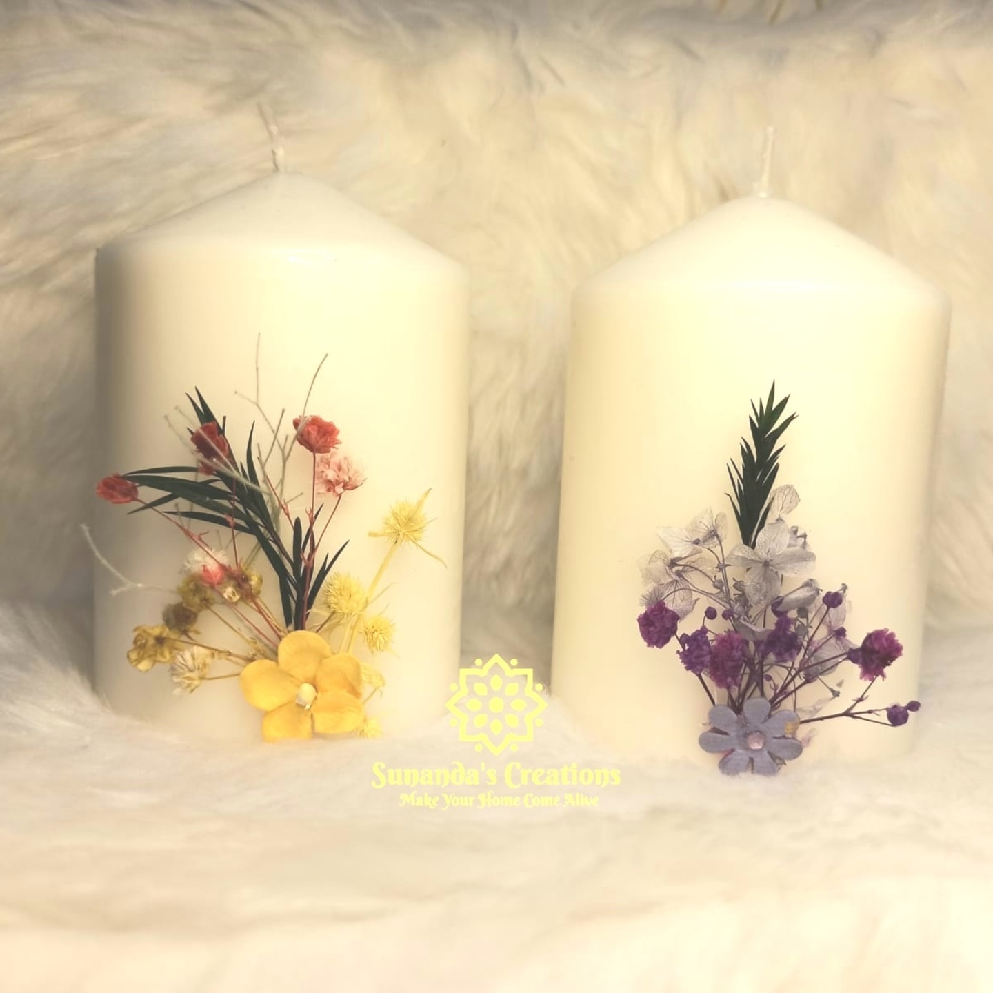 Bar Candles With Naturally Dried Flowers White