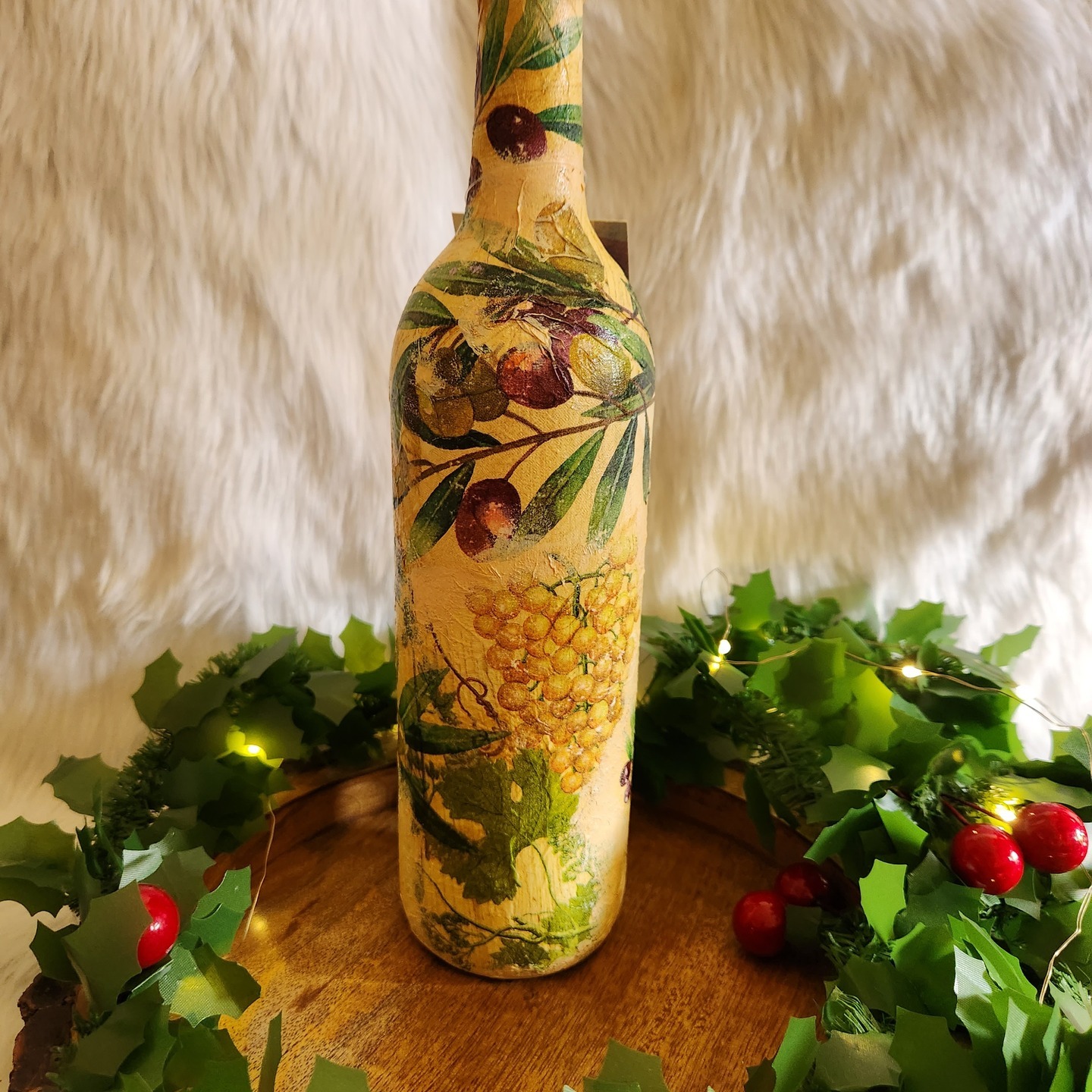 Christmas themed handpainted bottle art