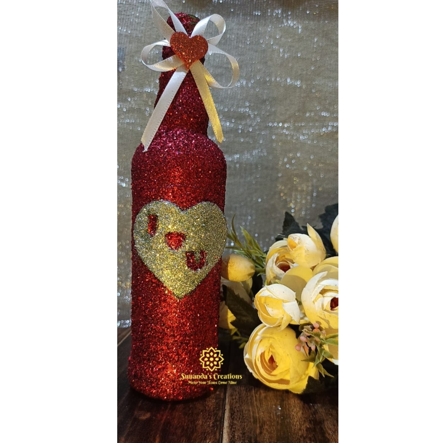 Heart design Bottle Art Hand painted Bottle vase