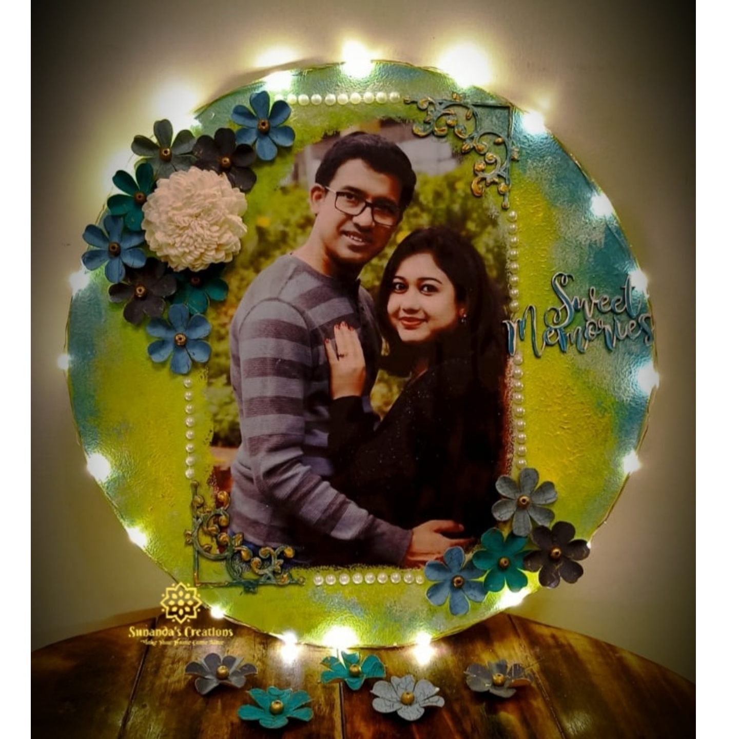 Personalized Photo Plate Mixed media Hand painted Light & wooden stand included