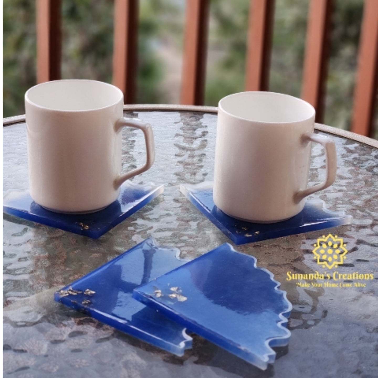 Pizza Resin Tea- Coasters  Blue & White
