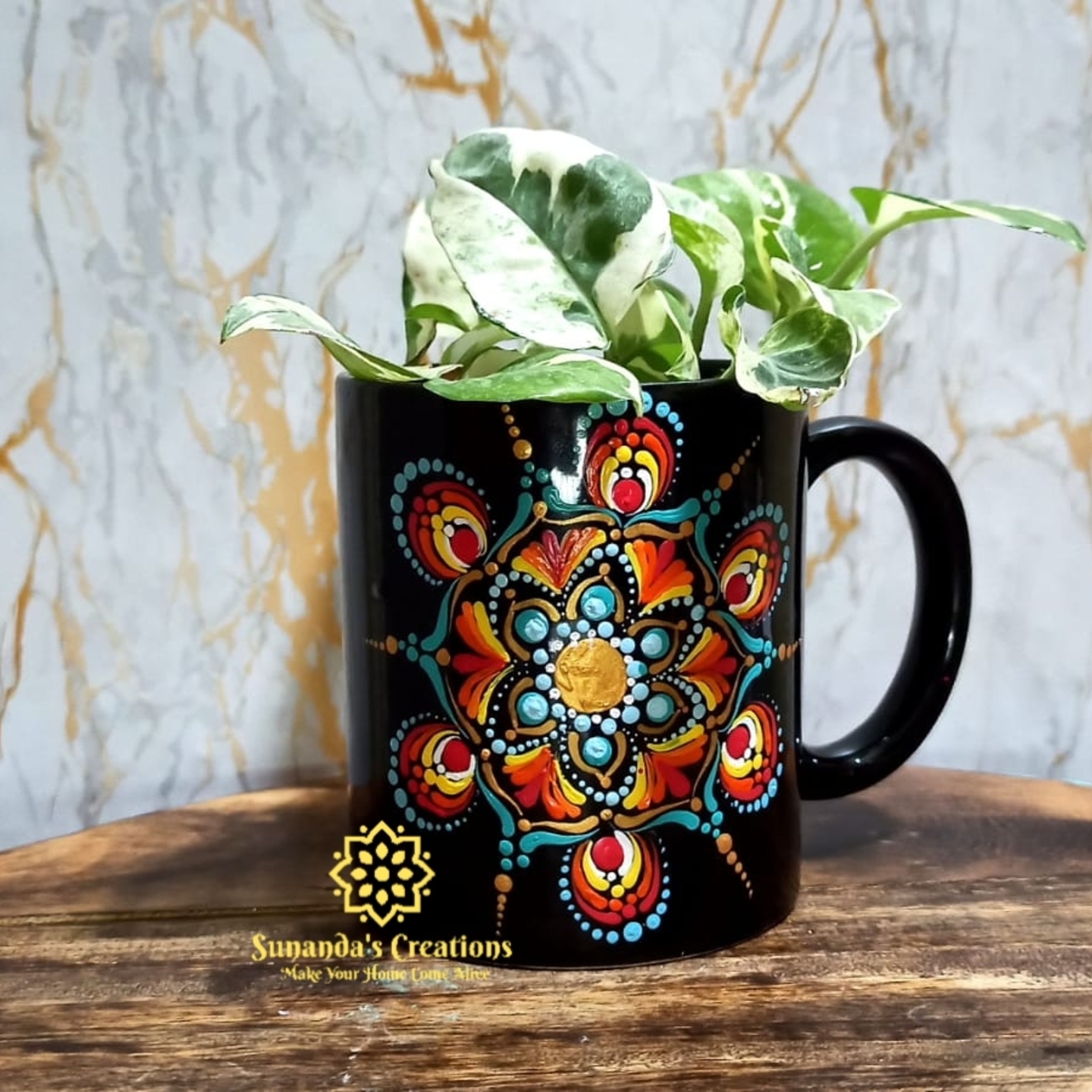 HandpaintedMandala design Coffee Mug Planter 320ml