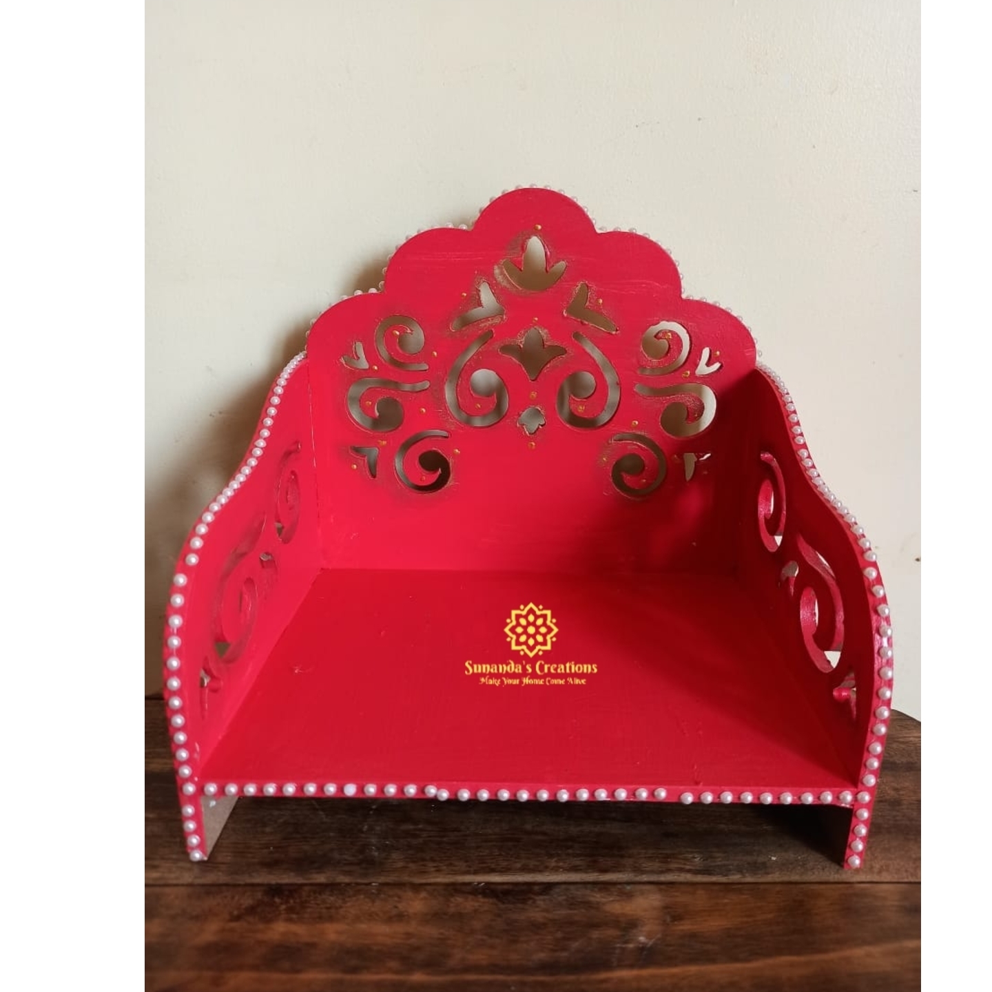 Hand Painted Puja Mandapa Coral Red