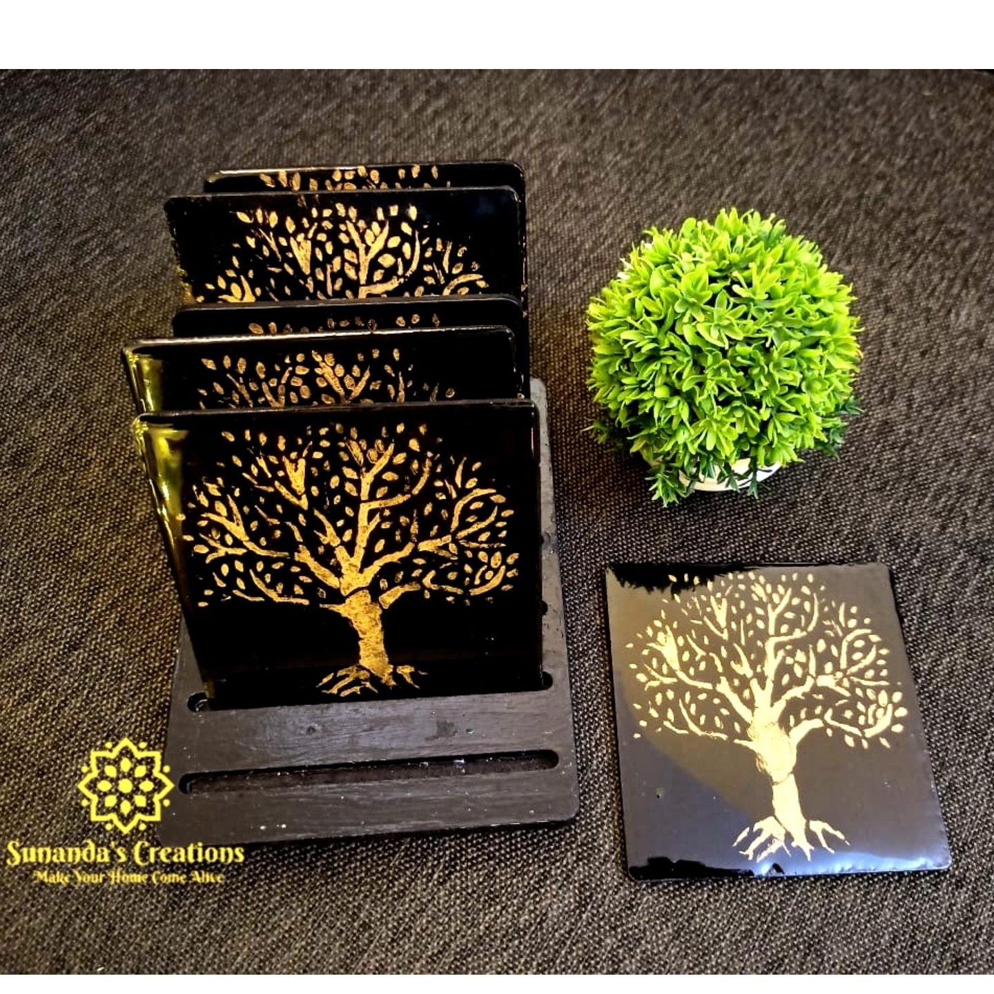 Handpainted Banyan Tree design Coasters Set