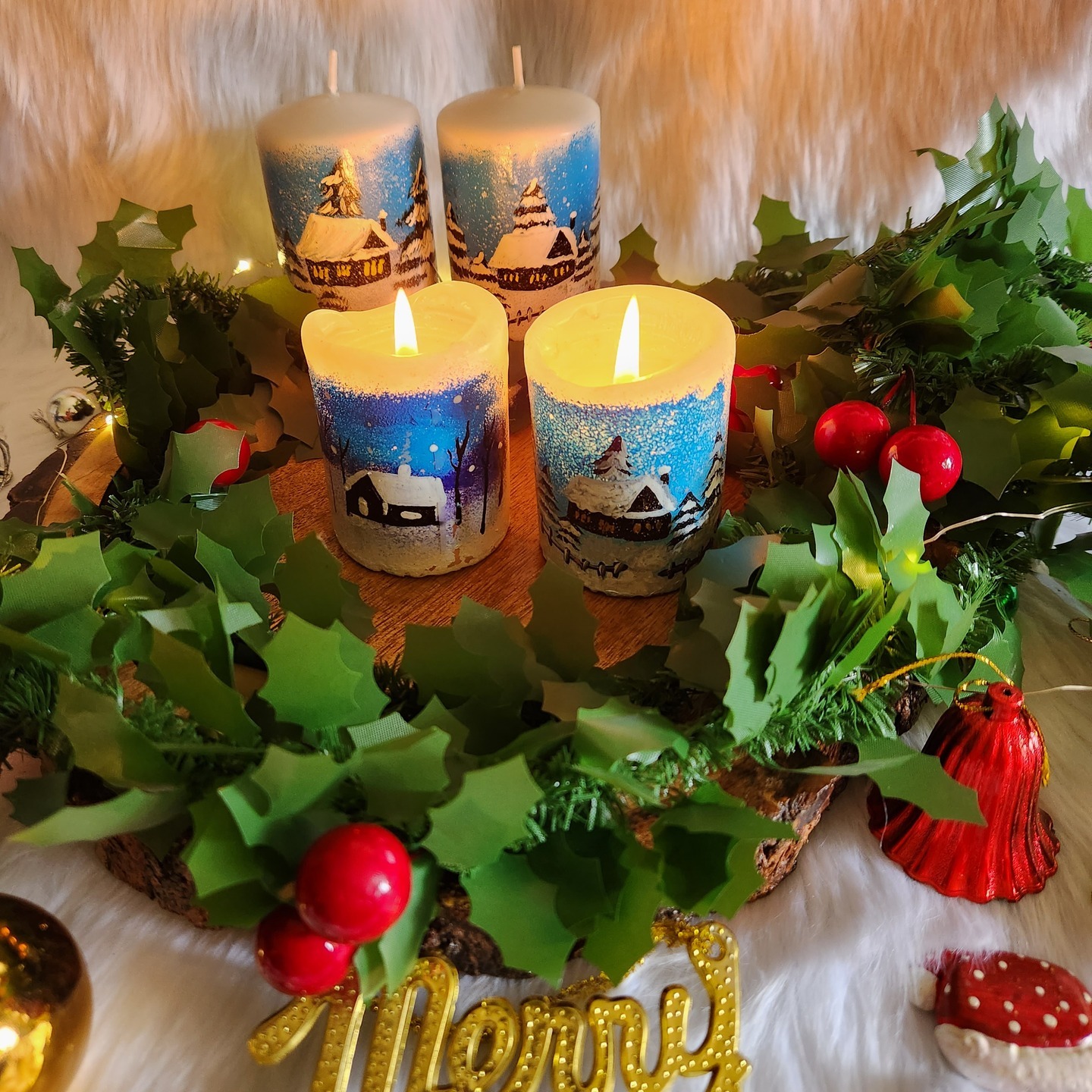 Hand painted Christmas themed Bar Candles Unscented