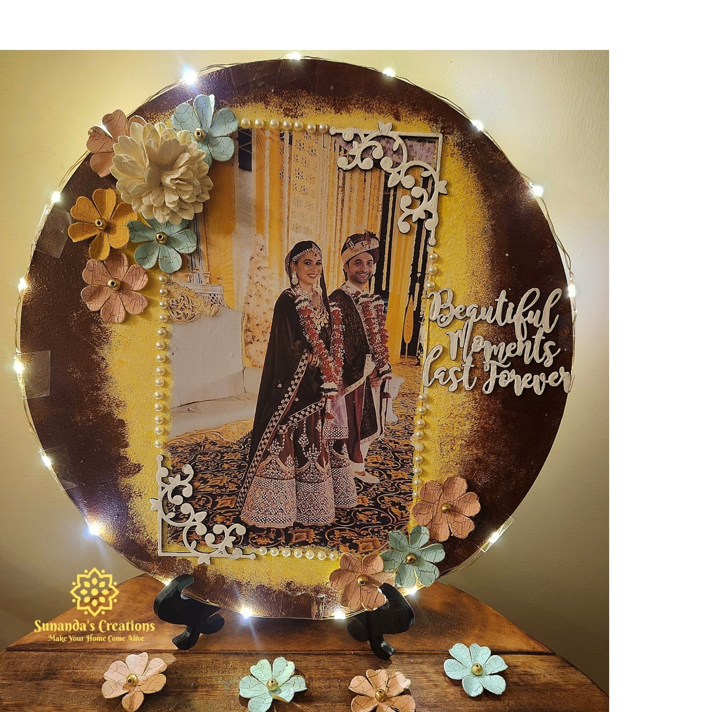 Personalized Photo Plate/ Mixed media/ Hand painted (Light & Acrylic stand included)