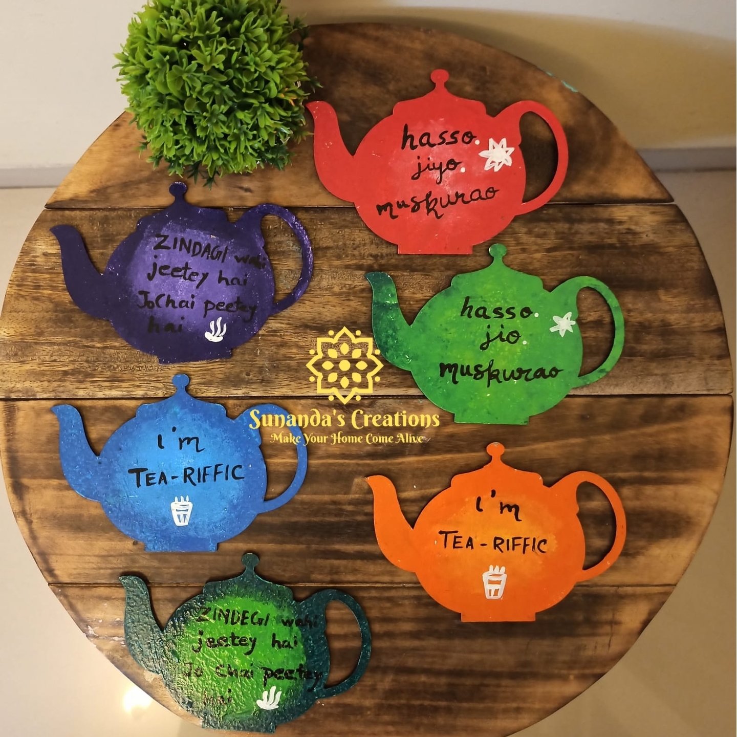 Handpainted Tea-pot design Coasters Set