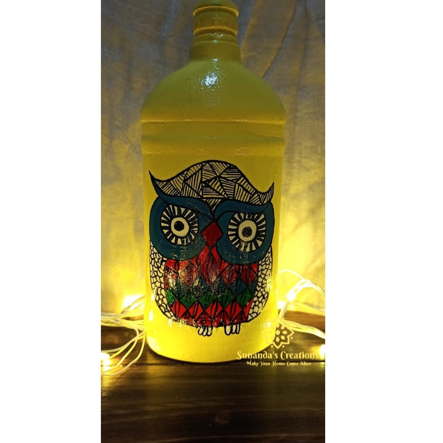 Handpainted Owl design bottle art