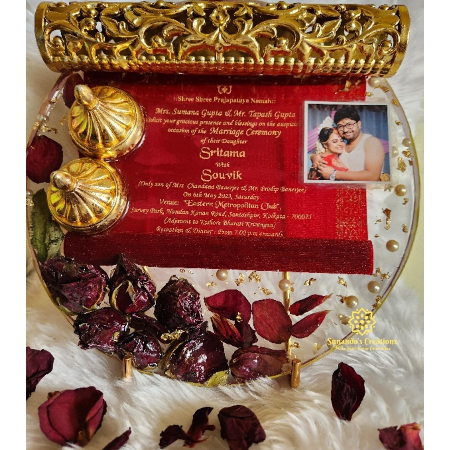 10" Personalized Photo Plate/Varmala Preservation/Handmade Gifts (Golden Metal stand included