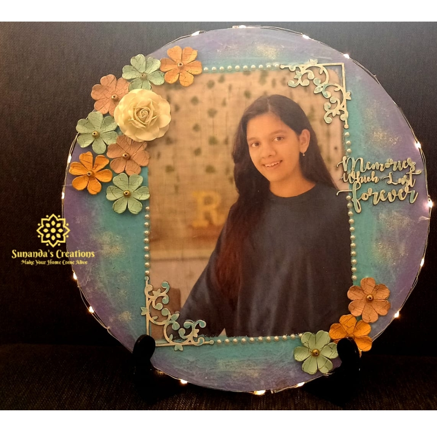 Personalized Photo Plate Mixed media Hand painted Light & wooden stand included