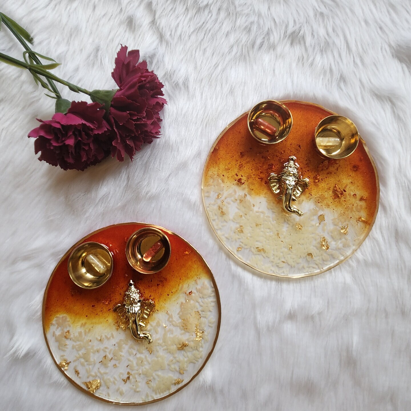 Handmade Decorative Resin Puja Thali 2 Small bowls for Roli & Chawal