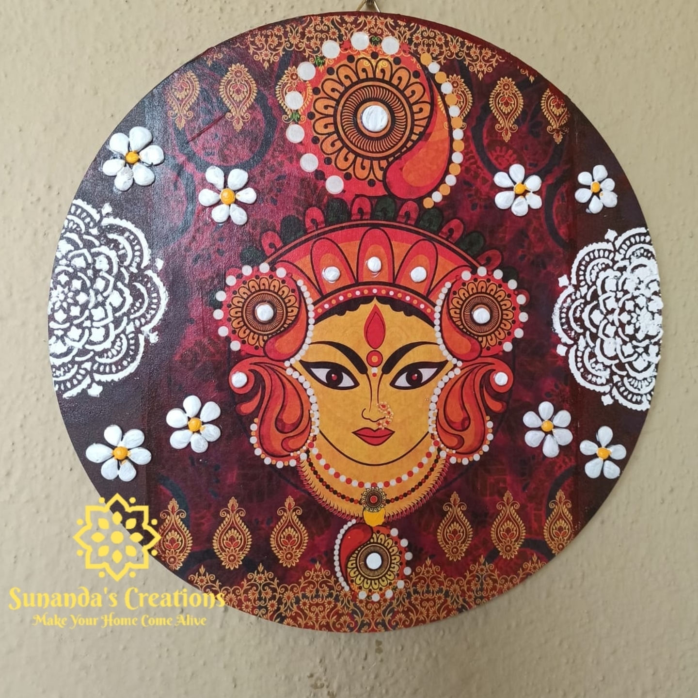 Durga Maa Wall PlateHand paintedMixed media art