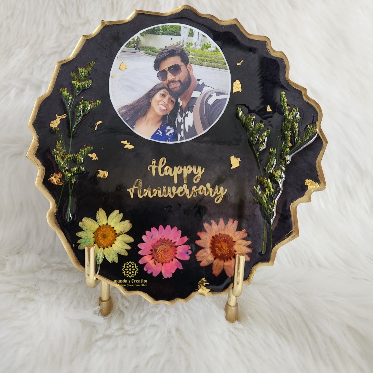 6" Personalized Curved Photo Frame/Handmade Gifts (Golden & Black)