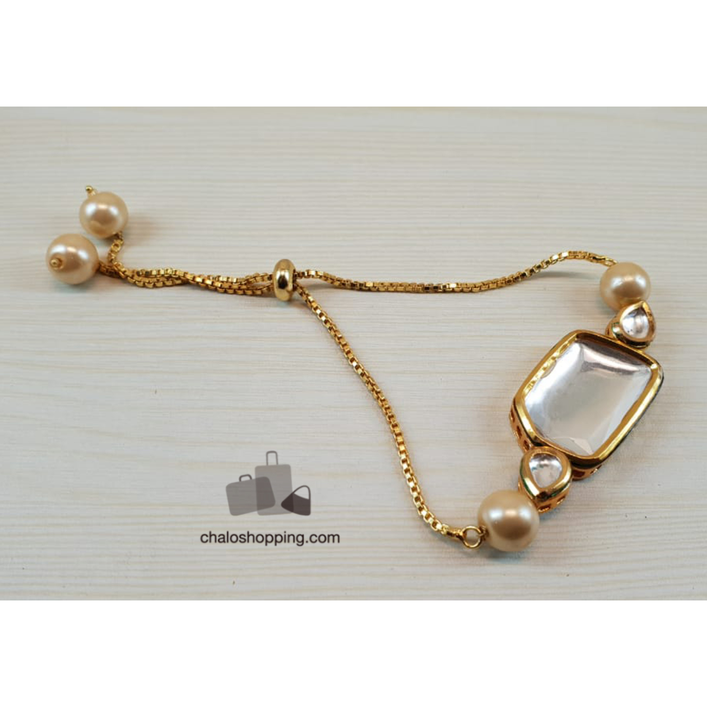 Faux Pearl Kundan Chain Bracelet - Off White Color